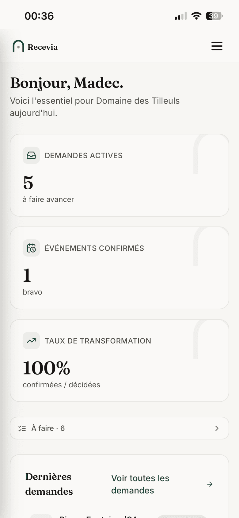 Le calendrier des espaces dans Recevia